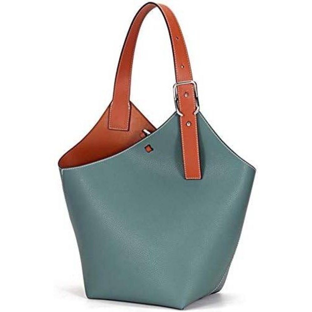 BC Handbags‎ Tote Bag Womens Large Sage Green Cognac Two-Tone Pebbled Hobo